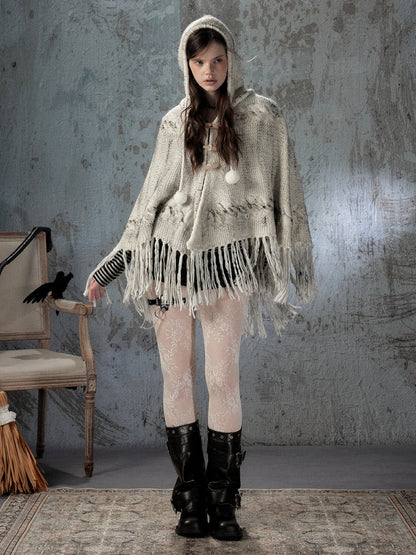 Knit Cape Hooded Sweater Shawl【s0000018592】