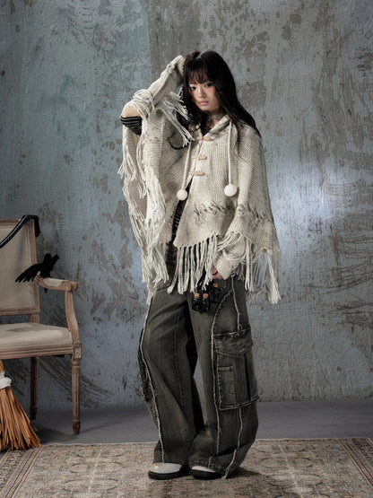Knit Cape Hooded Sweater Shawl【s0000018592】