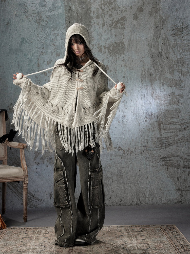 Knit Cape Hooded Sweater Shawl【s0000018592】