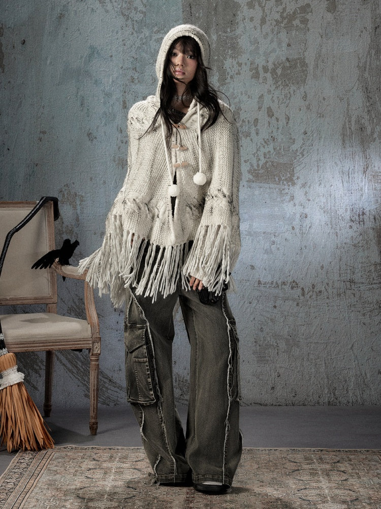 Knit Cape Hooded Sweater Shawl【s0000018592】
