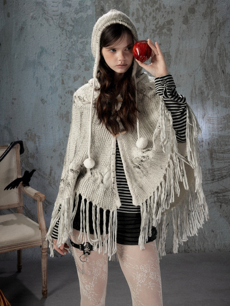 Knit Cape Hooded Sweater Shawl【s0000018592】