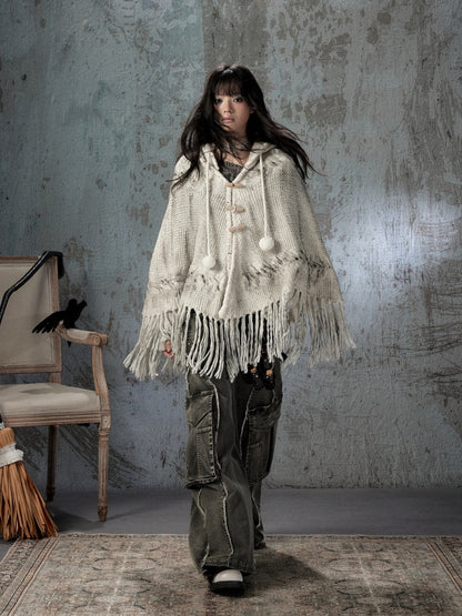 Knit Cape Hooded Sweater Shawl【s0000018592】