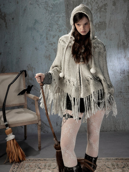 Knit Cape Hooded Sweater Shawl【s0000018592】