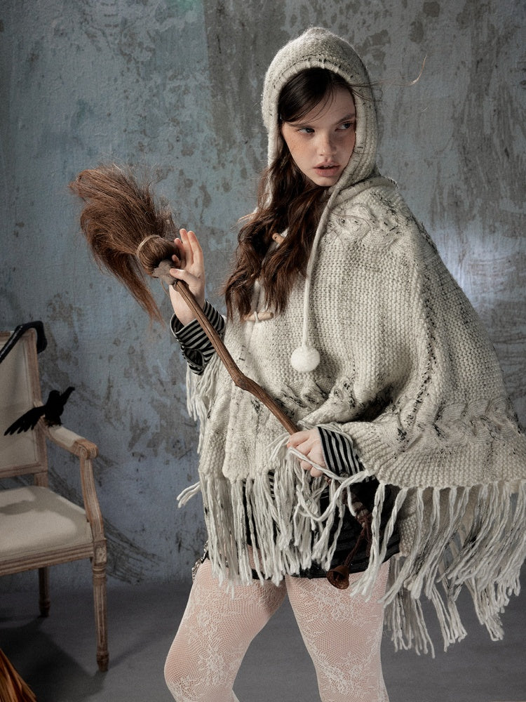 Knit Cape Hooded Sweater Shawl【s0000018592】