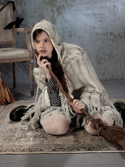 Knit Cape Hooded Sweater Shawl【s0000018592】