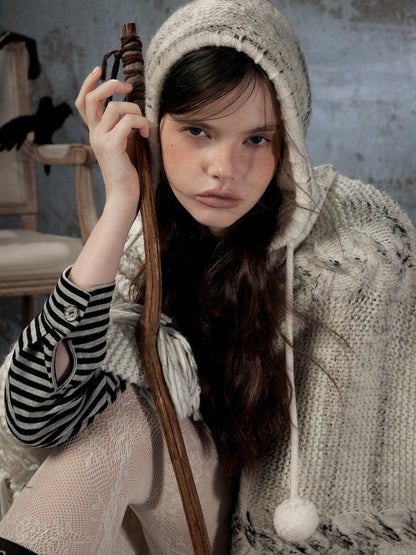 Knit Cape Hooded Sweater Shawl【s0000018592】