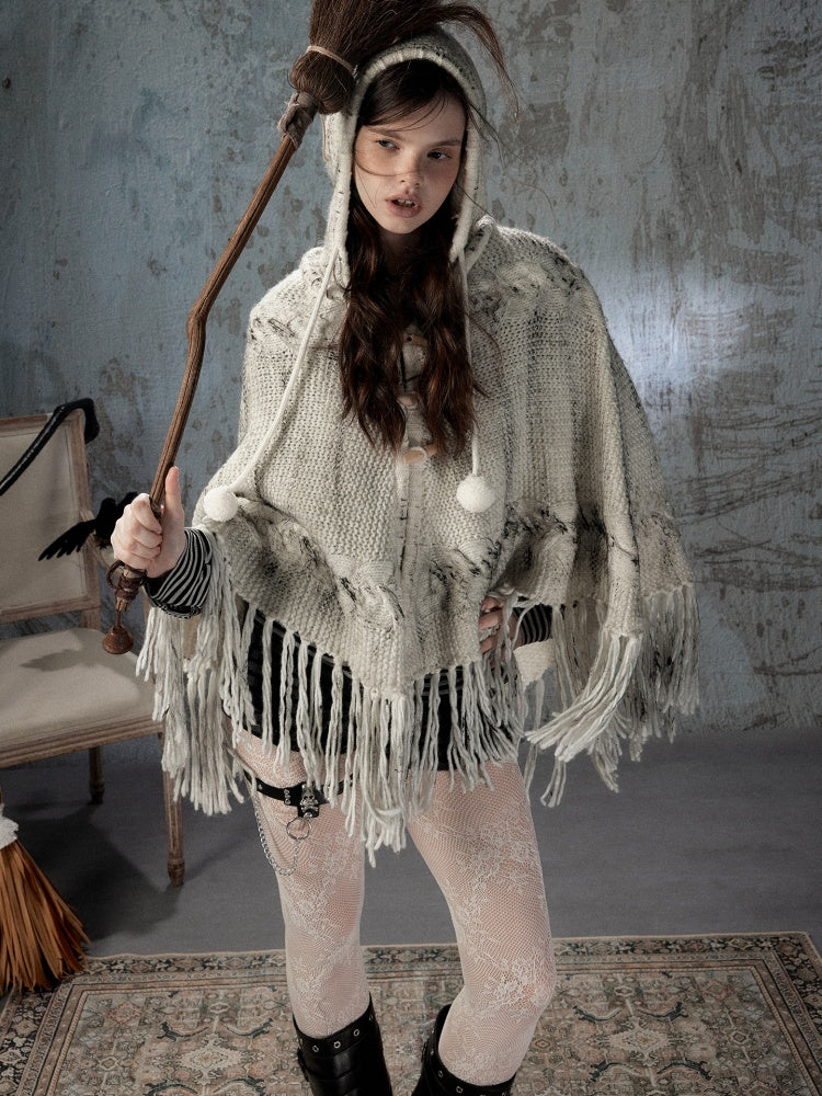 Knit Cape Hooded Sweater Shawl【s0000018592】