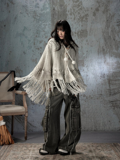 Knit Cape Hooded Sweater Shawl【s0000018592】