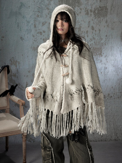 Knit Cape Hooded Sweater Shawl【s0000018592】