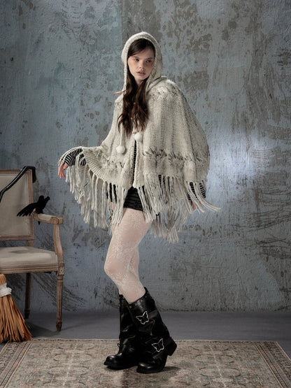 Knit Cape Hooded Sweater Shawl【s0000018592】