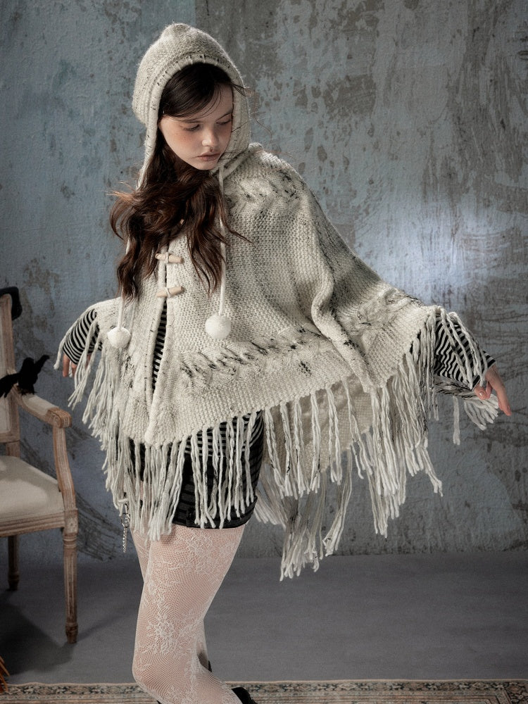 Knit Cape Hooded Sweater Shawl【s0000018592】