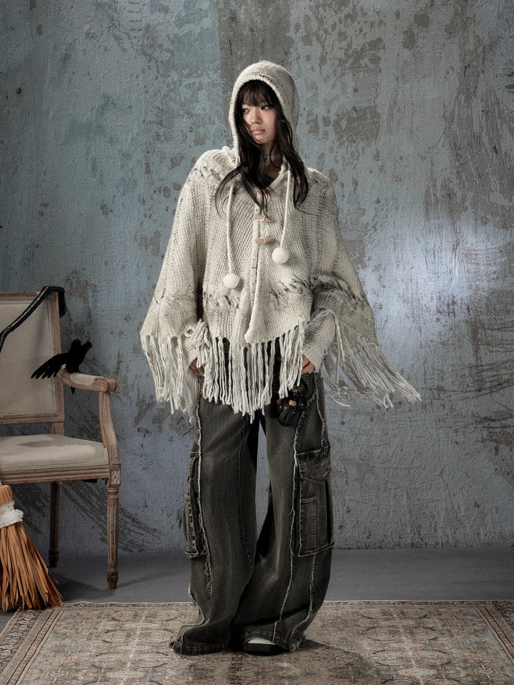 Knit Cape Hooded Sweater Shawl【s0000018592】