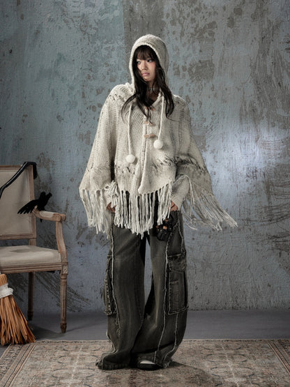 Knit Cape Hooded Sweater Shawl【s0000018592】