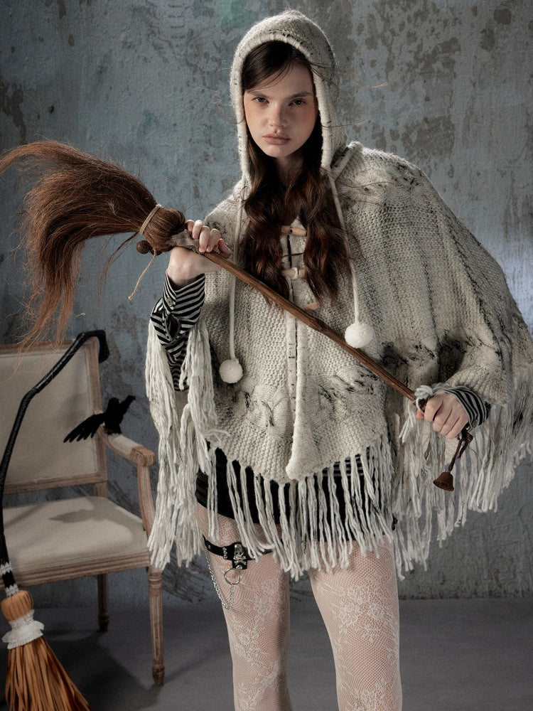 Knit Cape Hooded Sweater Shawl【s0000018592】