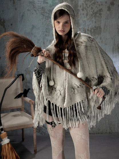 Knit Cape Hooded Sweater Shawl【s0000018592】