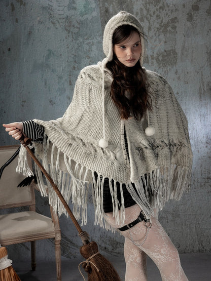 Knit Cape Hooded Sweater Shawl【s0000018592】