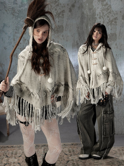 Knit Cape Hooded Sweater Shawl【s0000018592】