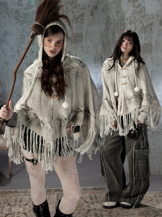 Knit Cape Hooded Sweater Shawl【s0000018592】