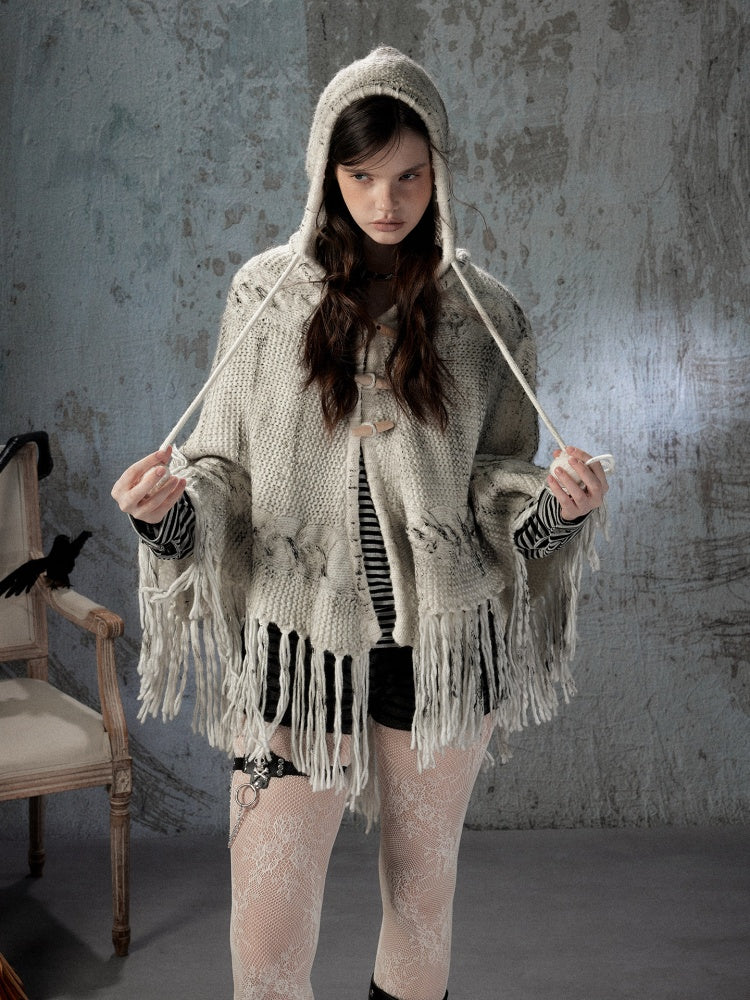 Knit Cape Hooded Sweater Shawl【s0000018592】