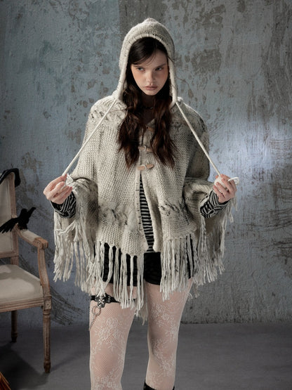 Knit Cape Hooded Sweater Shawl【s0000018592】