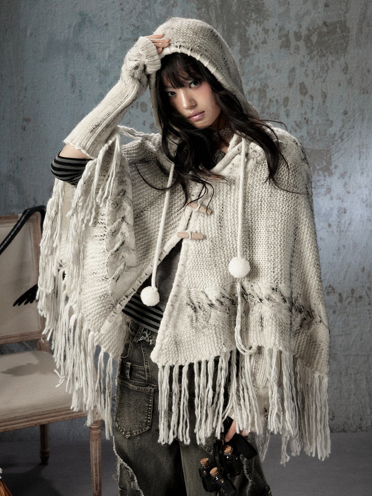 Knit Cape Hooded Sweater Shawl【s0000018592】
