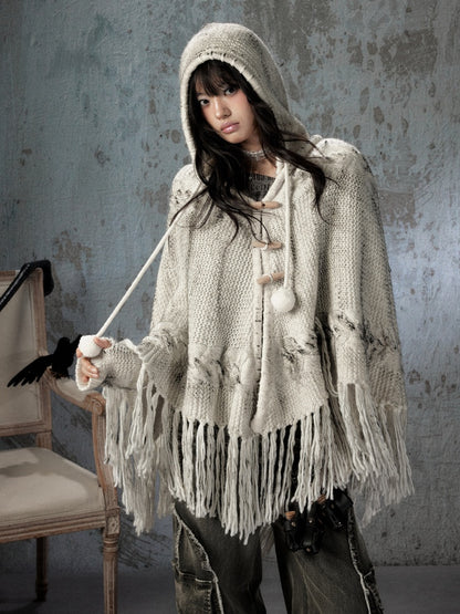 Knit Cape Hooded Sweater Shawl【s0000018592】