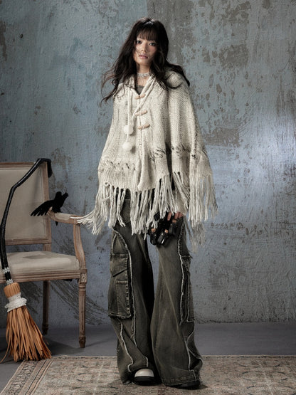 Knit Cape Hooded Sweater Shawl【s0000018592】