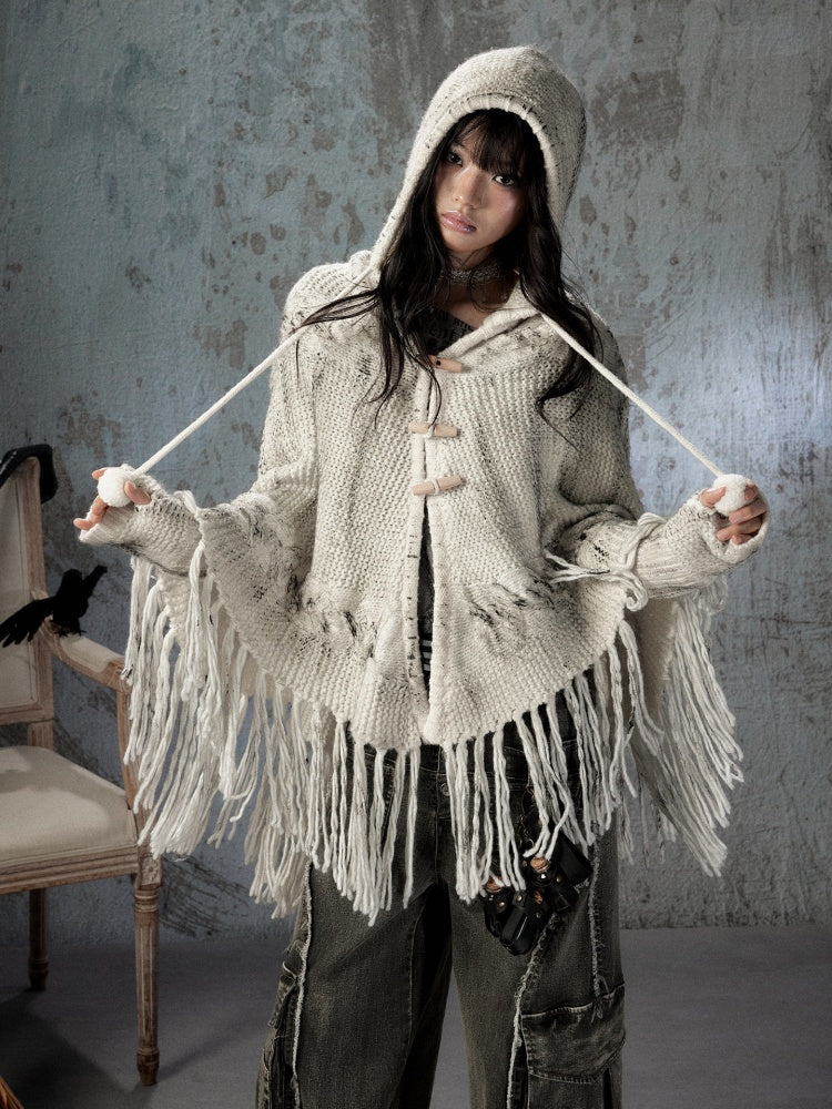 Knit Cape Hooded Sweater Shawl【s0000018592】