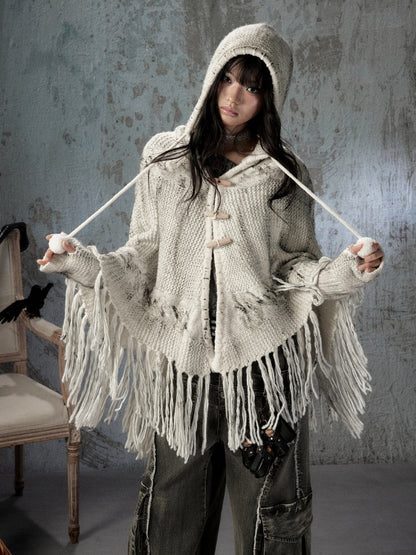Knit Cape Hooded Sweater Shawl【s0000018592】