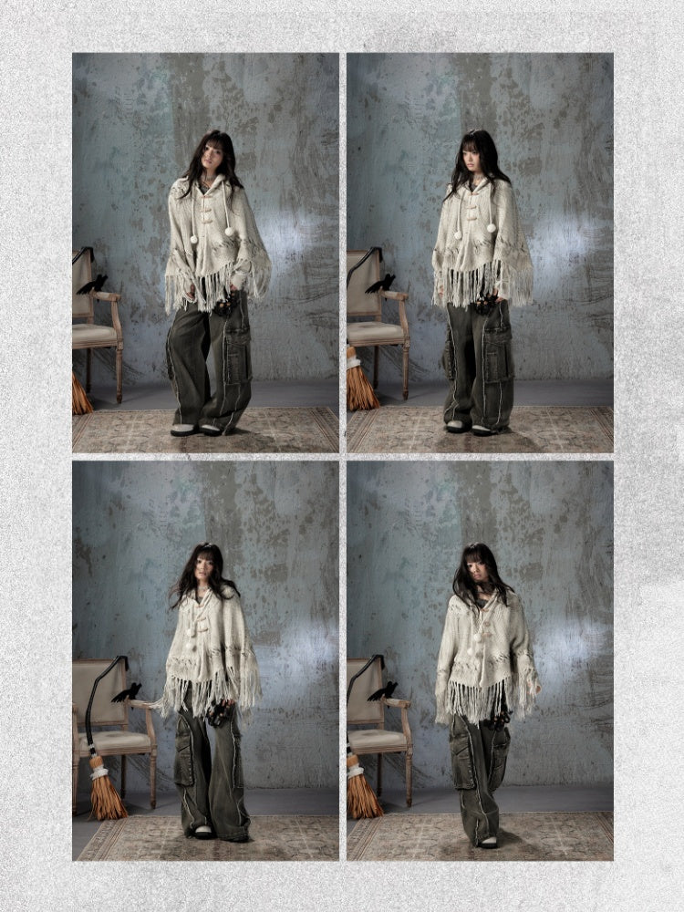 Knit Cape Hooded Sweater Shawl【s0000018592】