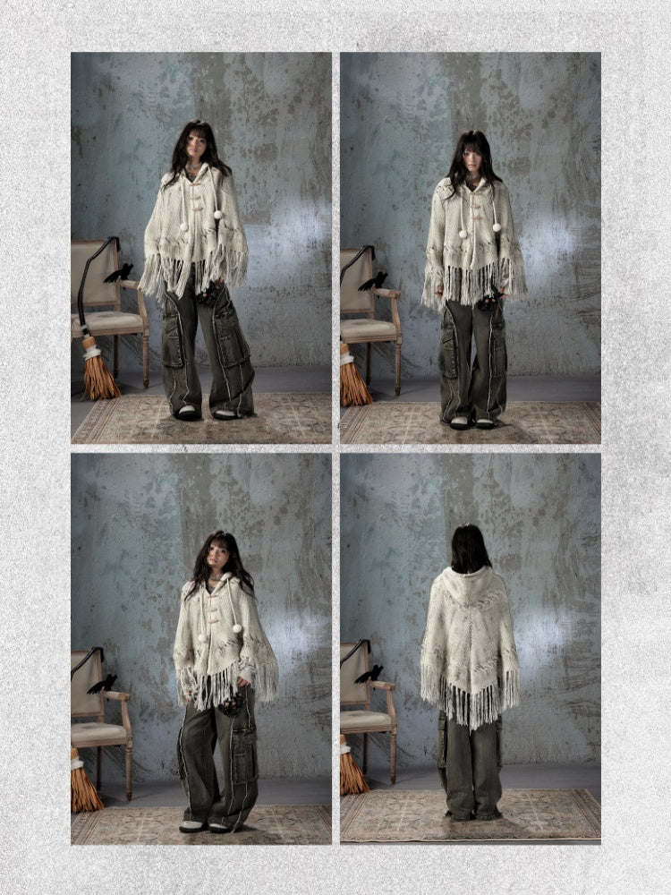 Knit Cape Hooded Sweater Shawl【s0000018592】