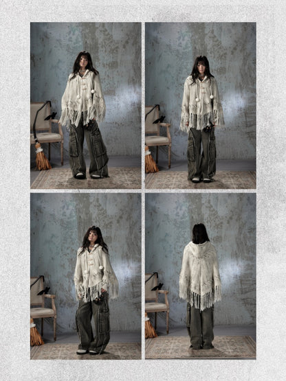 Knit Cape Hooded Sweater Shawl【s0000018592】