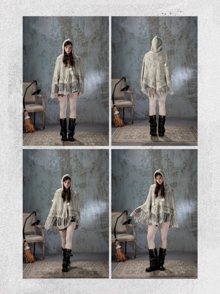 Knit Cape Hooded Sweater Shawl【s0000018592】