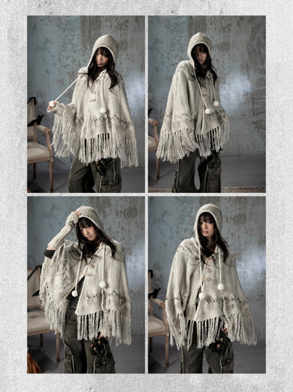 Knit Cape Hooded Sweater Shawl【s0000018592】