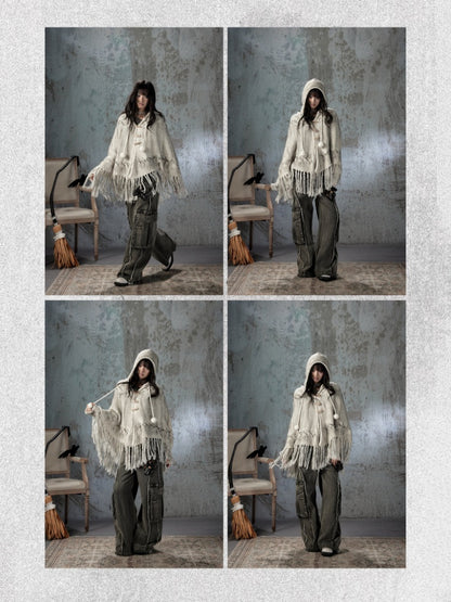 Knit Cape Hooded Sweater Shawl【s0000018592】