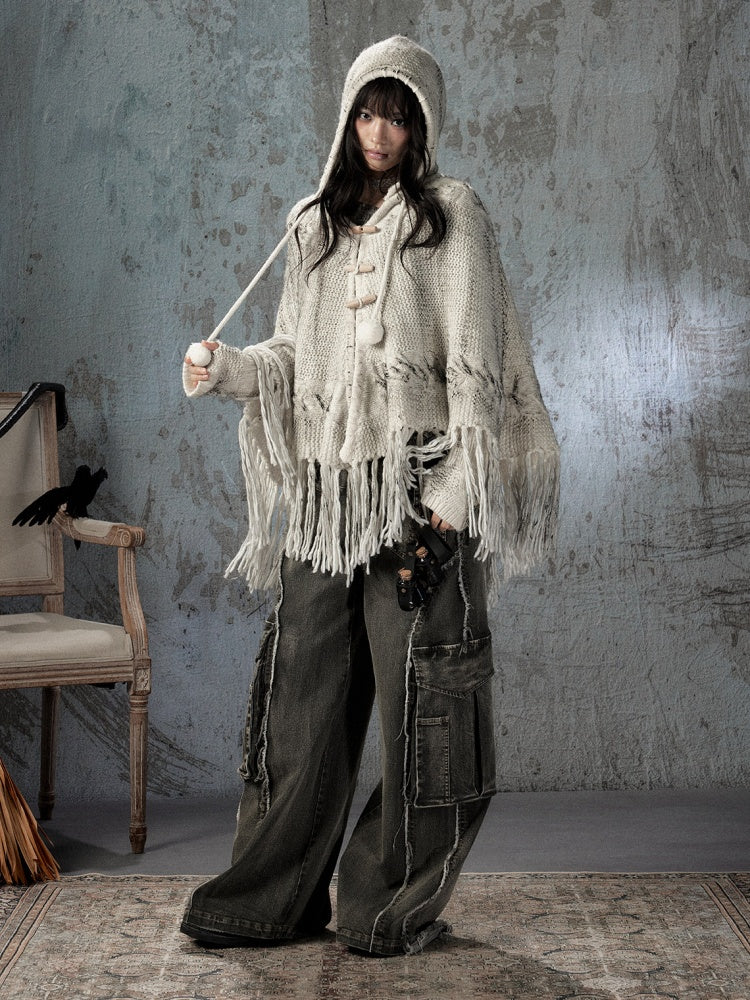 Knit Cape Hooded Sweater Shawl【s0000018592】