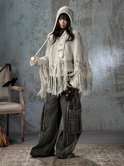 Knit Cape Hooded Sweater Shawl【s0000018592】