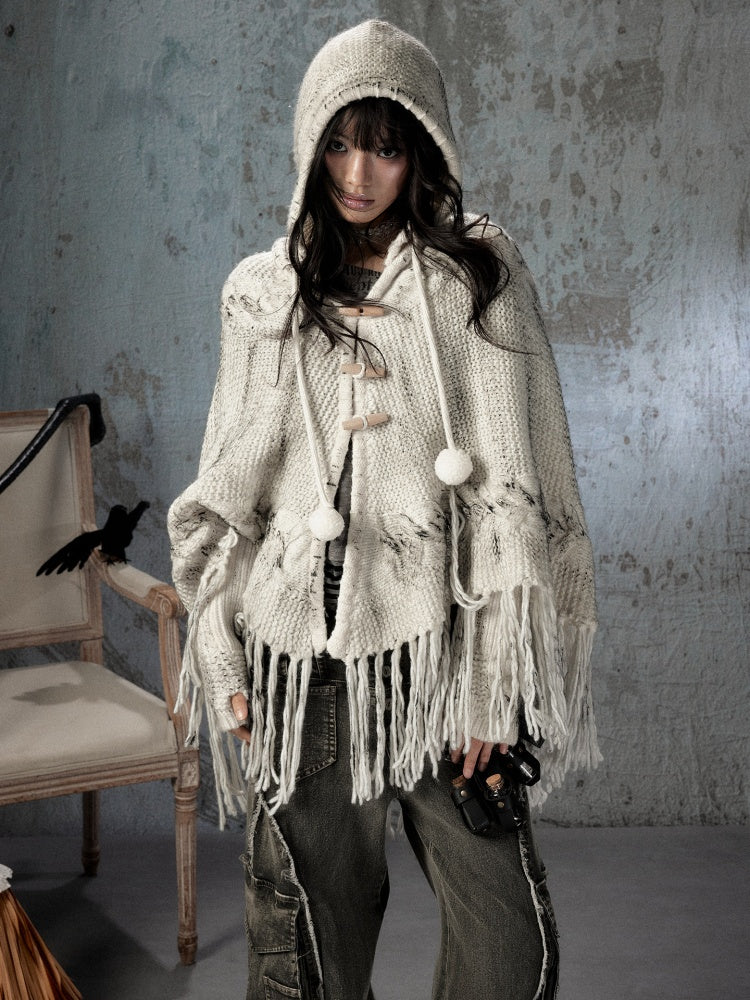 Knit Cape Hooded Sweater Shawl【s0000018592】