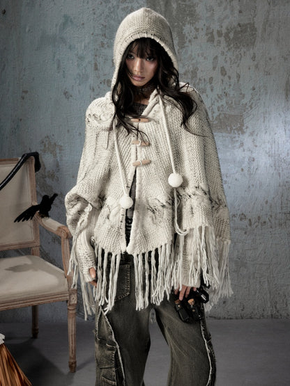 Knit Cape Hooded Sweater Shawl【s0000018592】