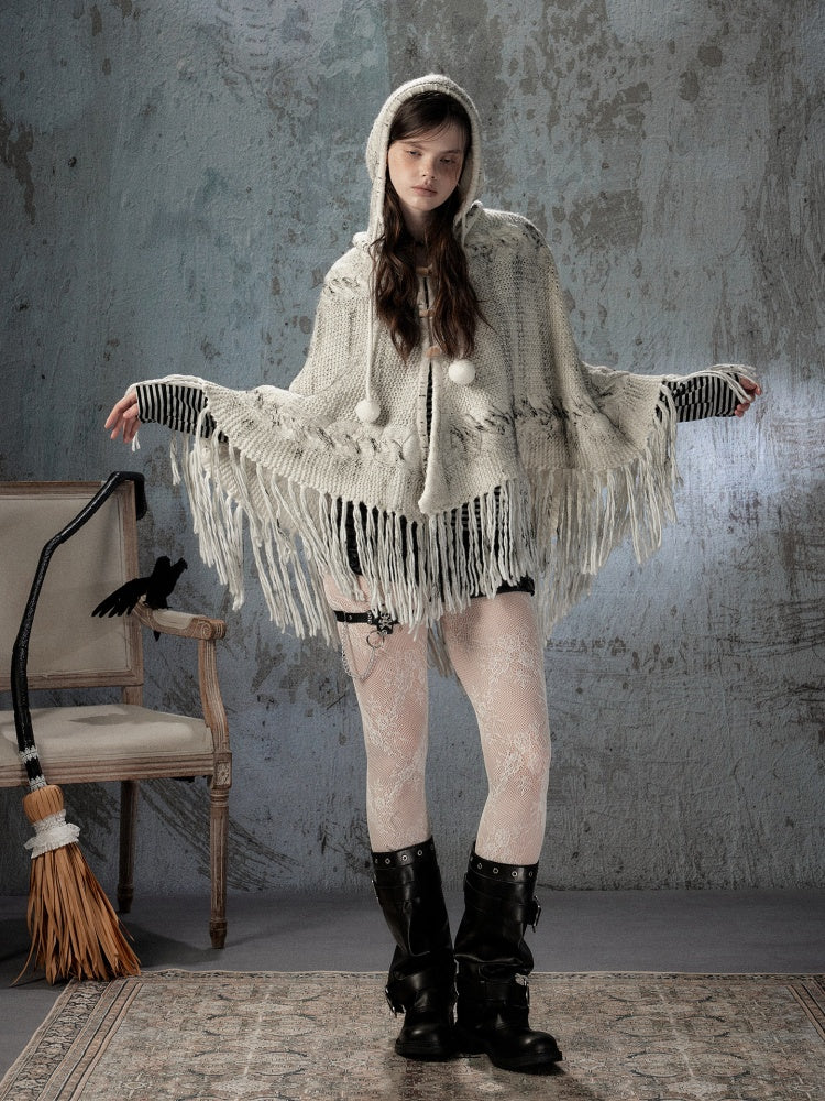 Knit Cape Hooded Sweater Shawl【s0000018592】