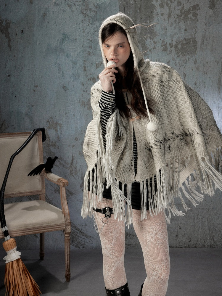 Knit Cape Hooded Sweater Shawl【s0000018592】