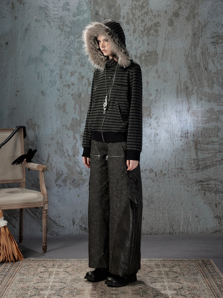 Fur Collar Striped Loose Zipper Jacket【s0000018593】