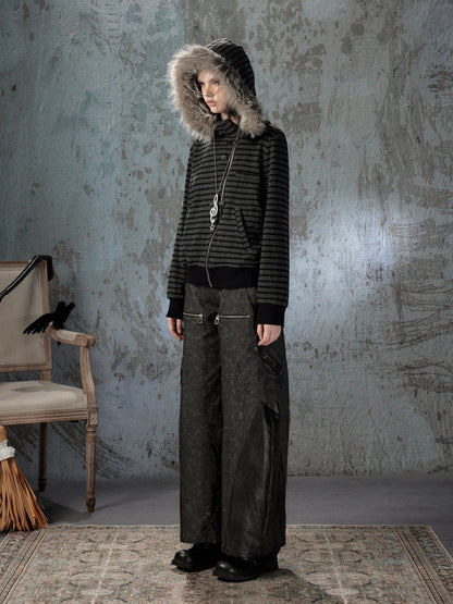 Fur Collar Striped Loose Zipper Jacket【s0000018593】