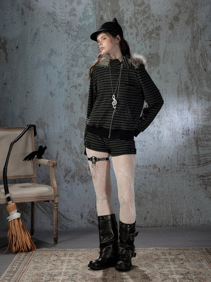 Fur Collar Striped Loose Zipper Jacket【s0000018593】
