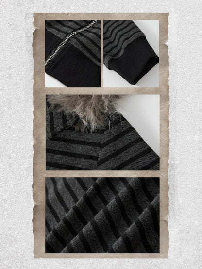 Fur Collar Striped Loose Zipper Jacket【s0000018593】