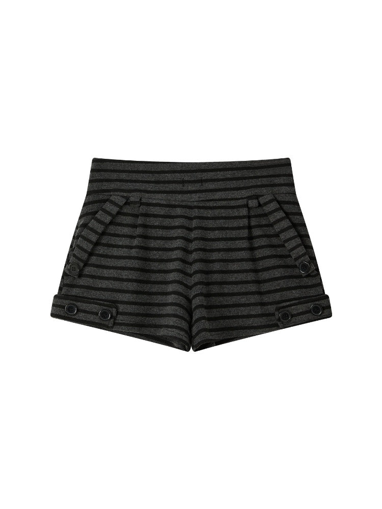 Slim-Fit Lightweight Pocket Striped Black Short Pants【s0000018594】