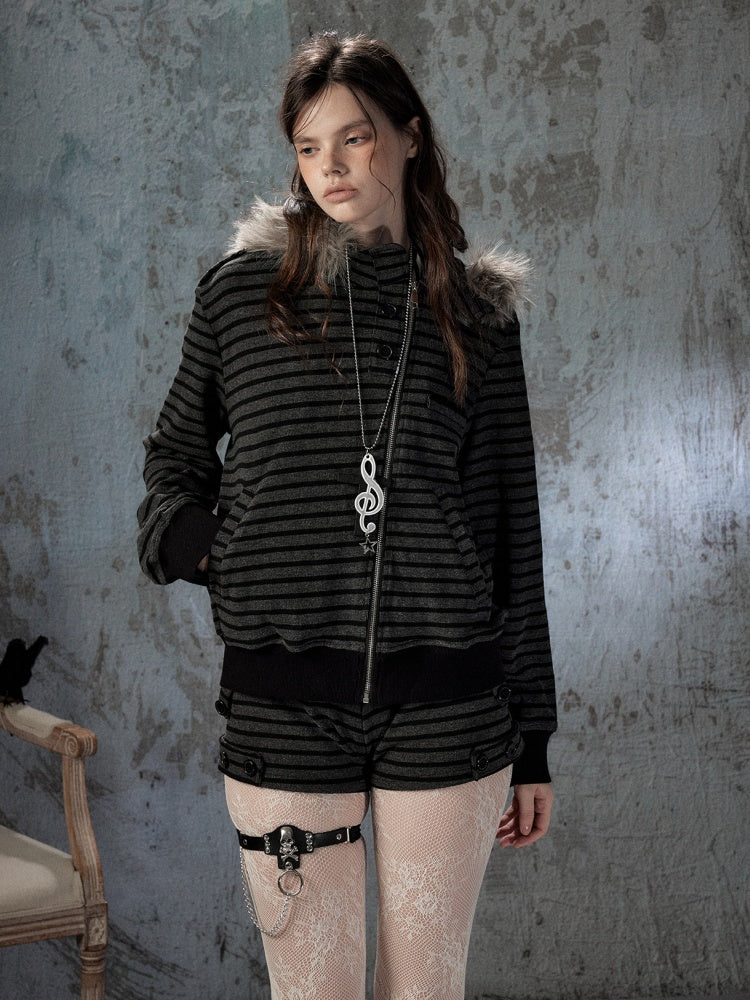 Slim-Fit Lightweight Pocket Striped Black Short Pants【s0000018594】