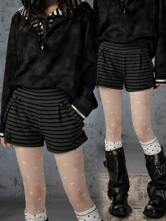 Slim-Fit Lightweight Pocket Striped Black Short Pants【s0000018594】