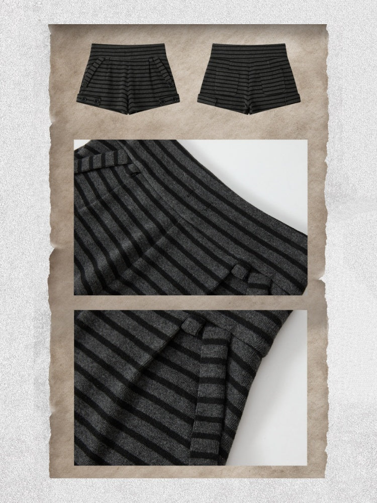 Slim-Fit Lightweight Pocket Striped Black Short Pants【s0000018594】