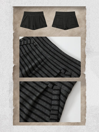 Slim-Fit Lightweight Pocket Striped Black Short Pants【s0000018594】